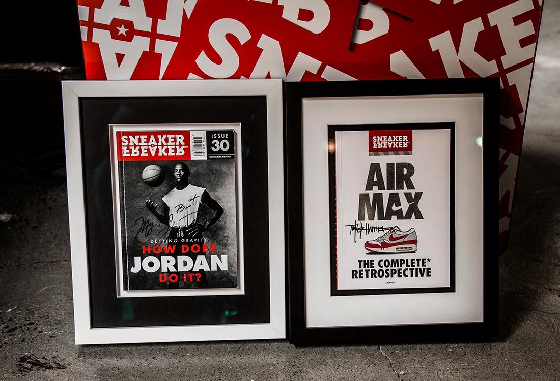 Two framed signed Sneaker Freaker covers
